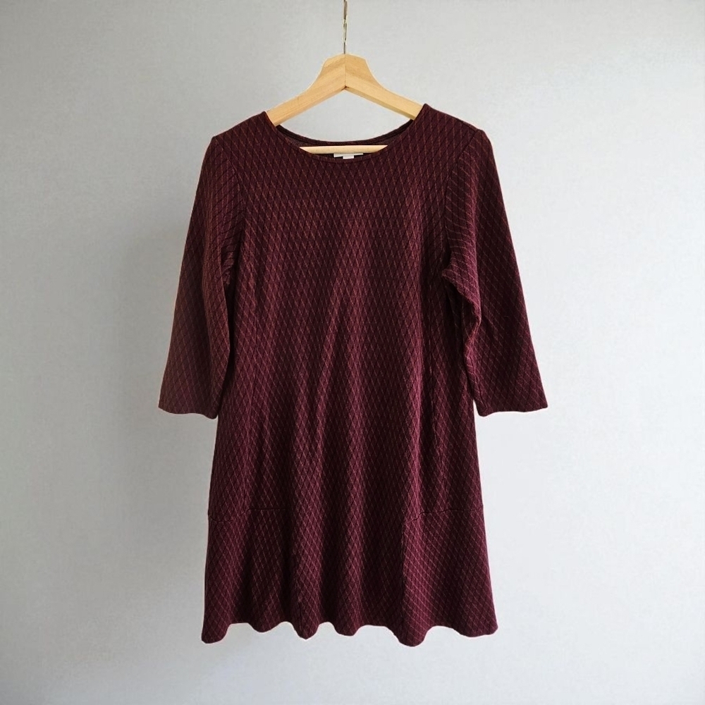 J. Jill Ponte Dress Maroon & Black Diamond Pattern, Tight Knit, Size Small
